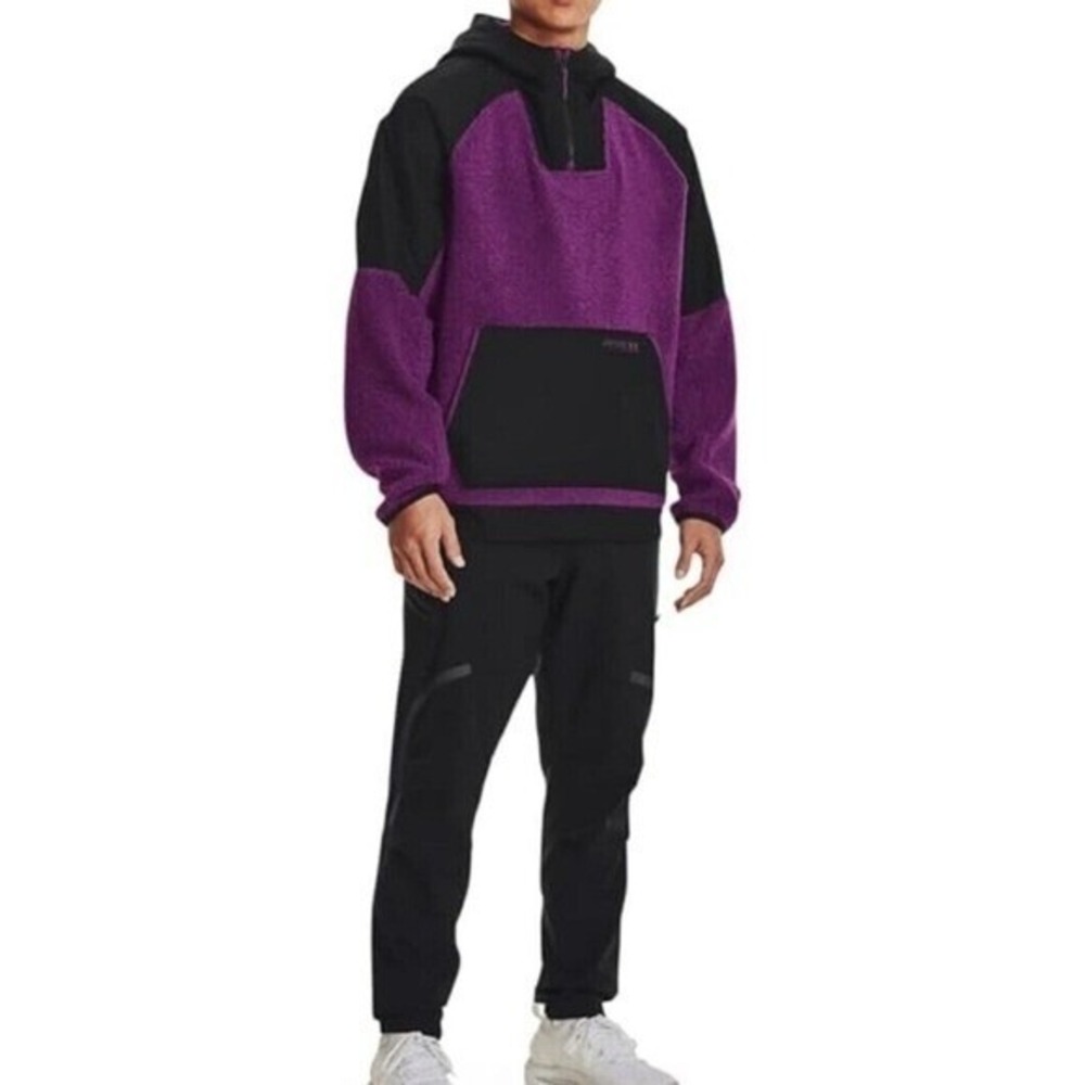 UNDER ARMOUR Mission Anorak Mens XL Colorblock Boucle Sherpa Jacket Black Purple